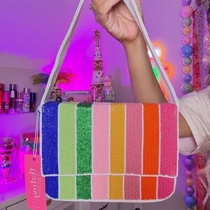 NWT Colorful Striped Beaded Shoulder Bag